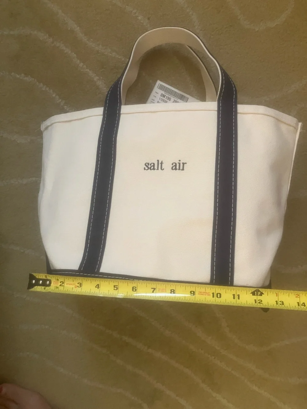 L.L. Bean Canvas Tote in Natural with Navy Handles monogram “Salt Air” medium